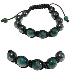 Gemstone Shamballa Bracelet - Moss Agate / Hematite