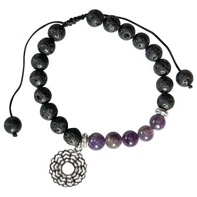 Lava and Amethyst Bead Bracelet with Crown Chakra Charm
