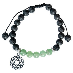 Lava and Green Aventurine Bead Bracelet with Heart Chakra Charm