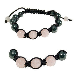 Gemstone Shamballa Bracelet - Rose Quartz / Hematite