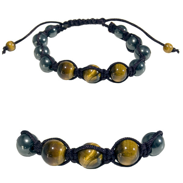 Gemstone Shamballa Bracelet - Gold Tiger Eye / Hematite